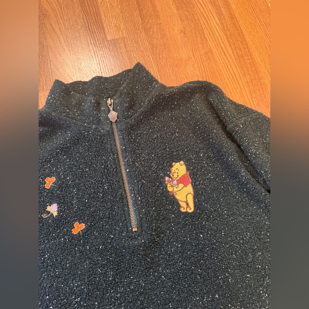 90s Vintage Pooh Bear Green Quarter Zip Sweater Sz M - Picture 3 of 7